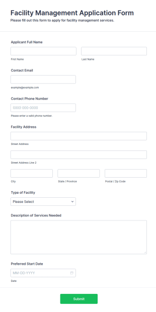 Facility Management Application Form Template