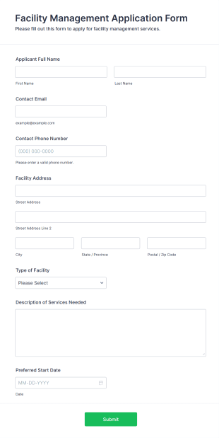 Facility Management Application Form Template