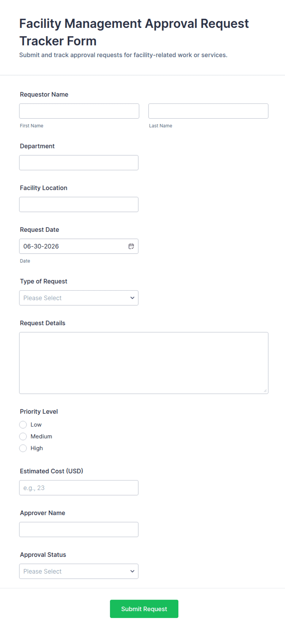 Facility Management Approval Request Form Template | Jotform