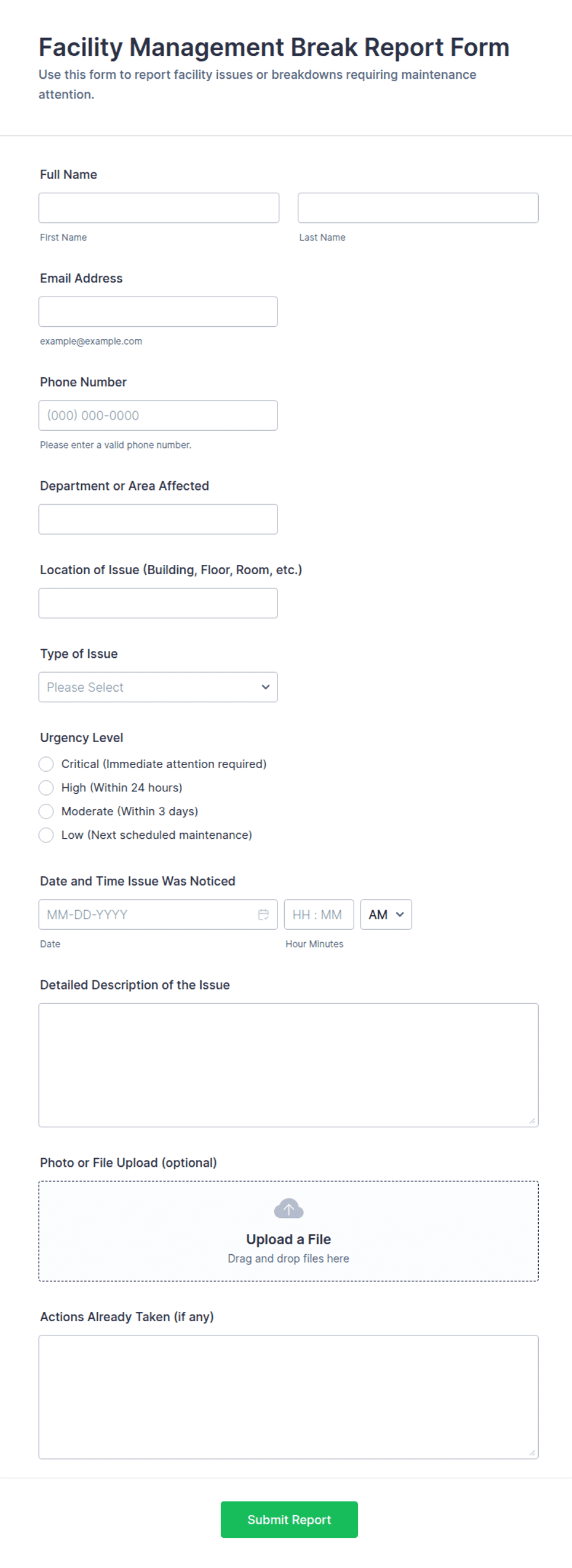 Facility Management Break Report Form Template | Jotform