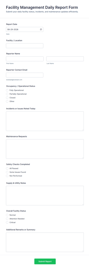 Facility Management Daily Report Form Template