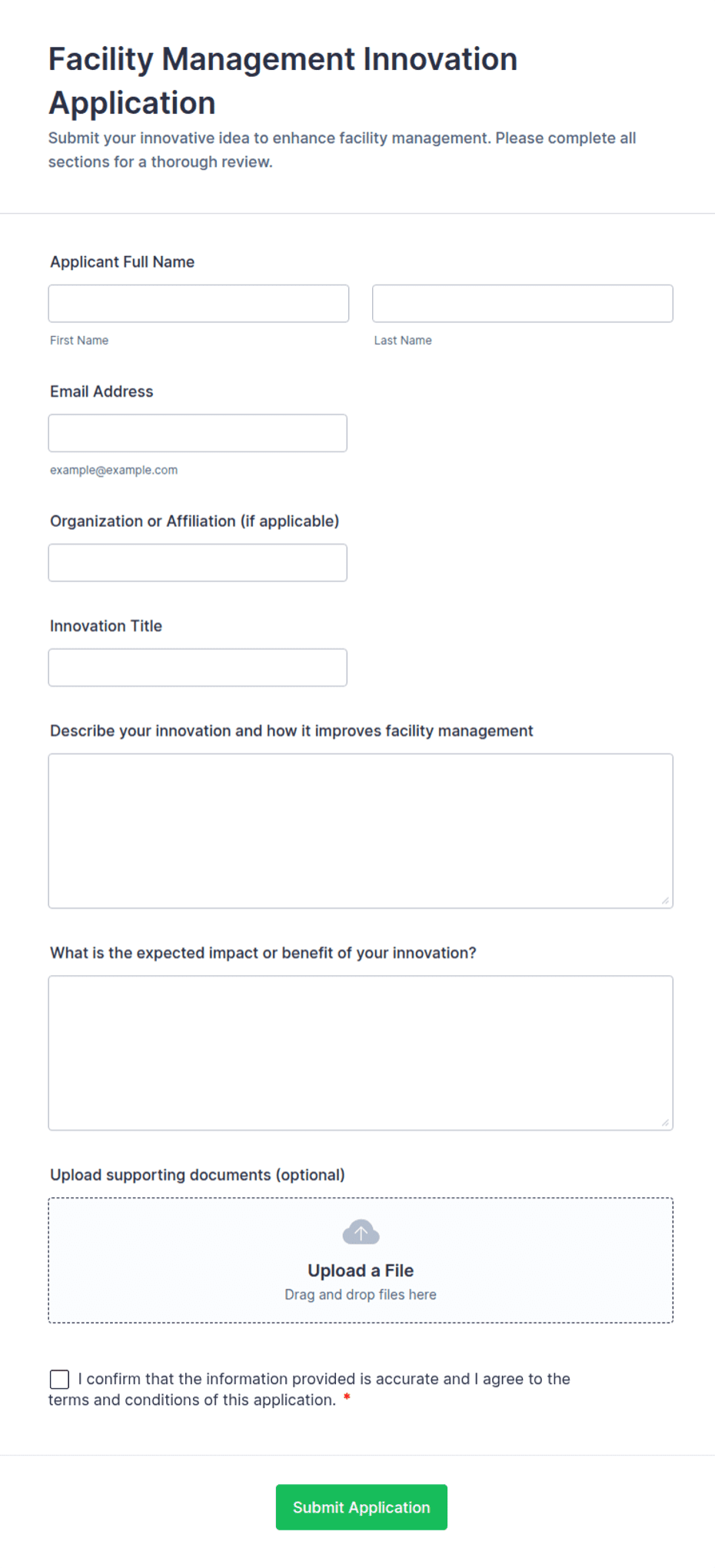 Facility Management Innovation Application Form Template | Jotform
