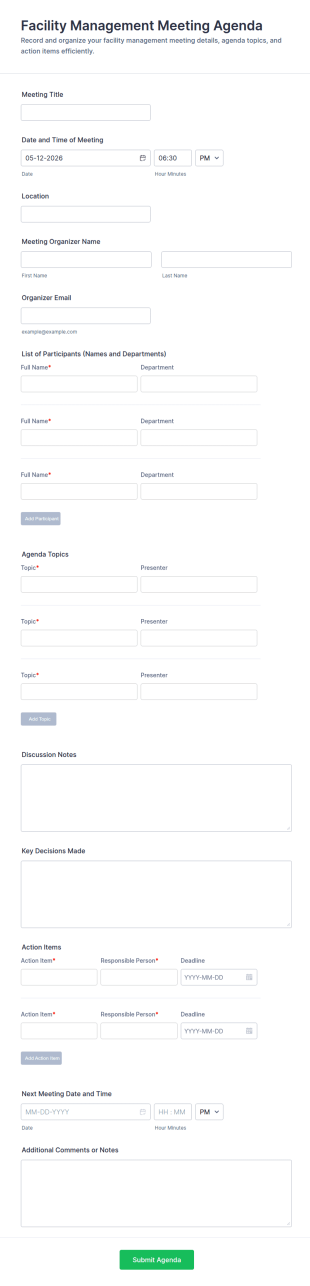 Facility Management Meeting Agenda Form Template
