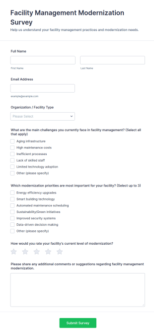 Facility Management Modernization Survey Form Template