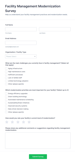 Facility Management Modernization Survey Form Template
