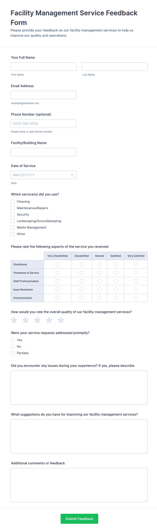 Facility Management Service Feedback Form Template