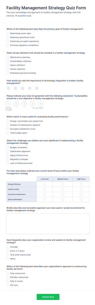 Facility Management Strategy Quiz Form Template