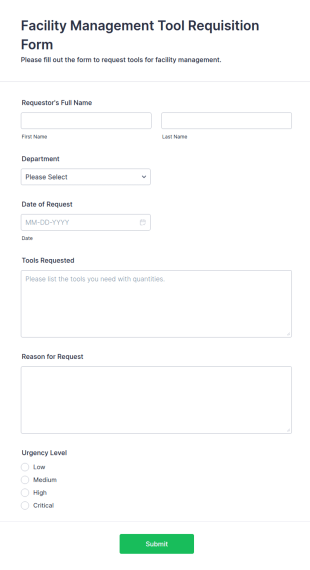 Facility Management Tool Requisition Form Template