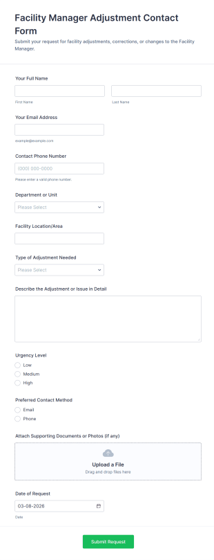 Facility Manager Adjustment Contact Form Template
