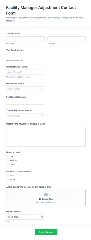 Facility Manager Adjustment Contact Form Template
