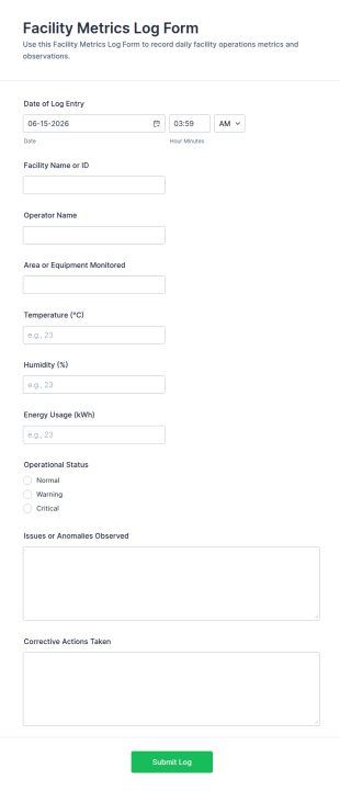 Facility Metrics Log Form Template