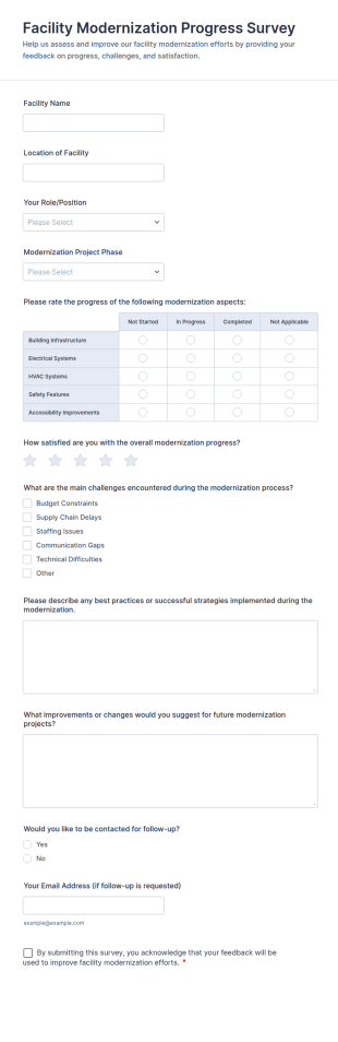Facility Modernization Progress Survey Form Template