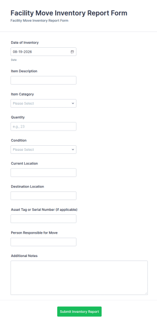 Facility Move Inventory Report Form Template