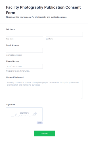 Facility Photography Publication Consent Form Template
