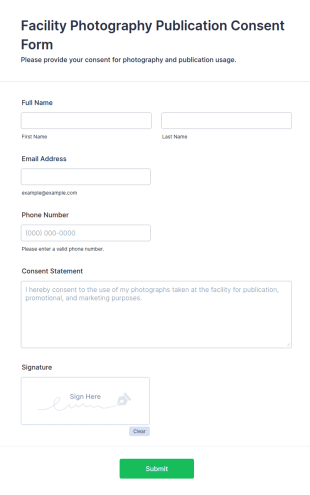 Facility Photography Publication Consent Form Template