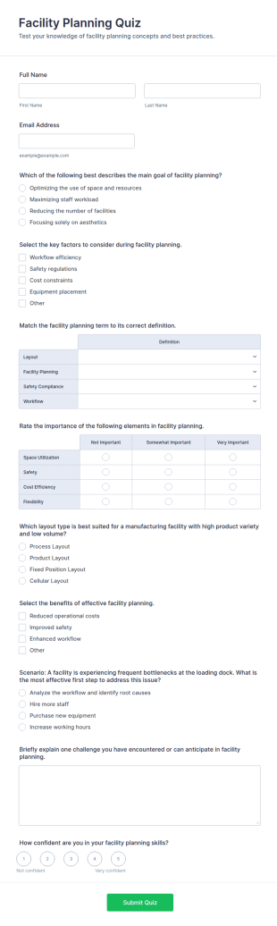 Facility Planning Quiz Form Template