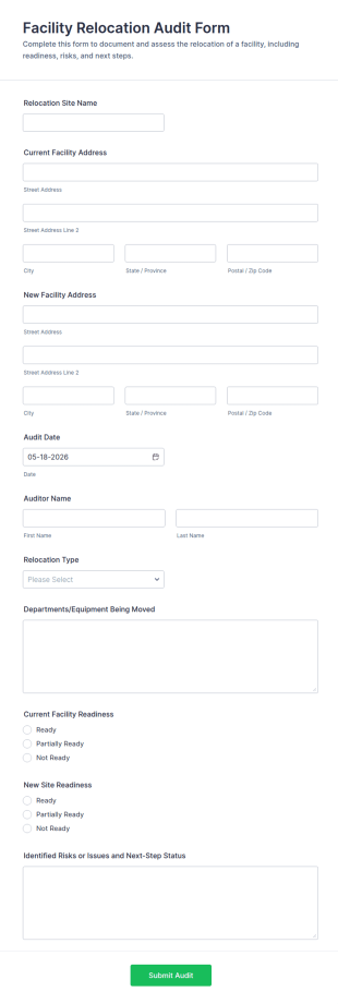 Facility Relocation Audit Form Template