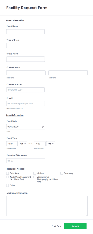 Facility Request Form Template