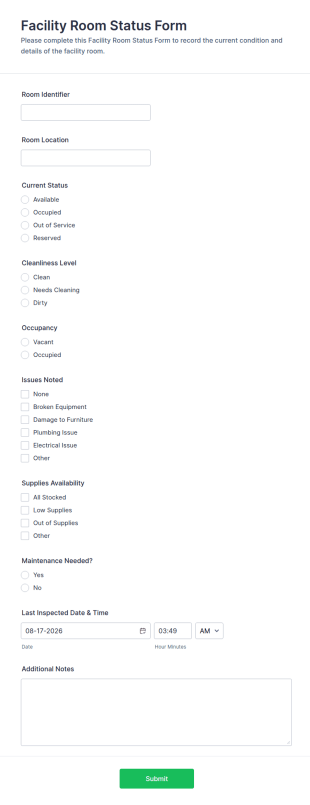 Facility Room Status Form Template