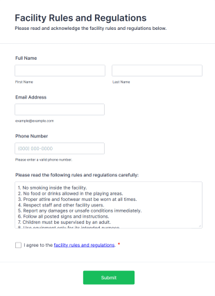 Facility Rules And Regulations Acknowledgment Form Template