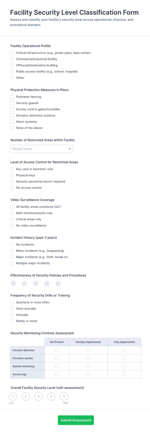 Facility Security Level Classification Form Template