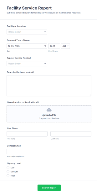 Facility Service Report Form Template
