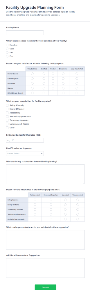 Facility Upgrade Planning Survey Form Template