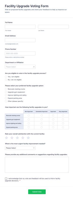Facility Upgrade Voting Form Template