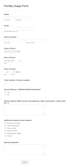 Facility Usage Form Template