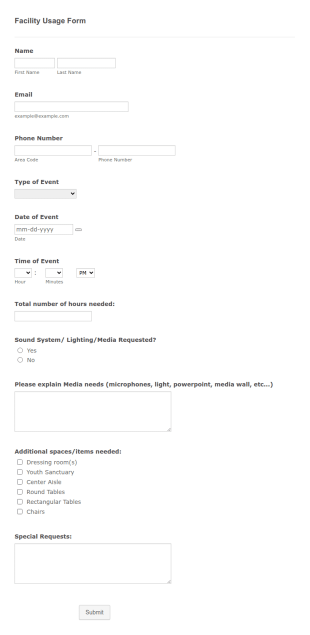 Facility Usage Form Template