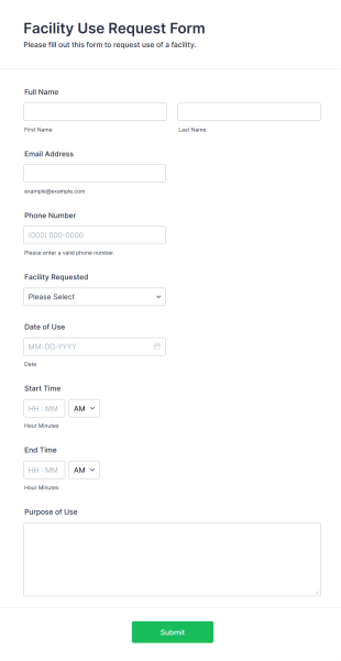 Facility Use Request Form Form Template