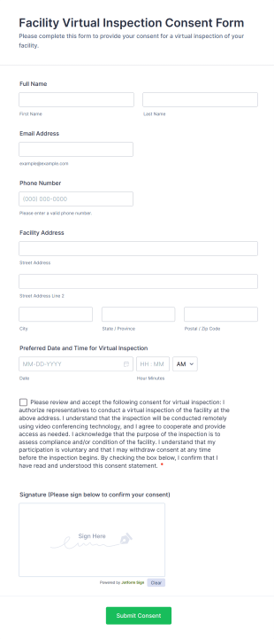 Facility Virtual Inspection Consent Form Template