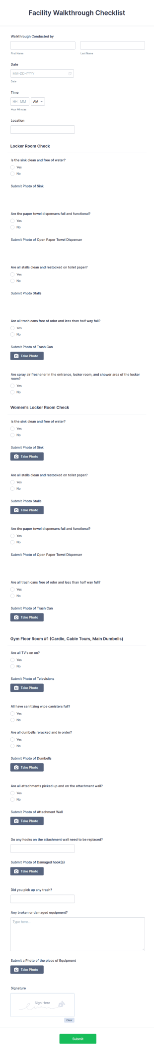 Facility Walkthrough Checklist Form Template