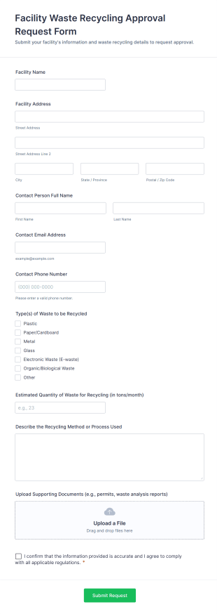 Facility Waste Recycling Approval Request Form Template