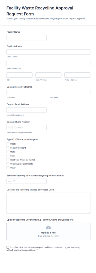 Facility Waste Recycling Approval Request Form Template