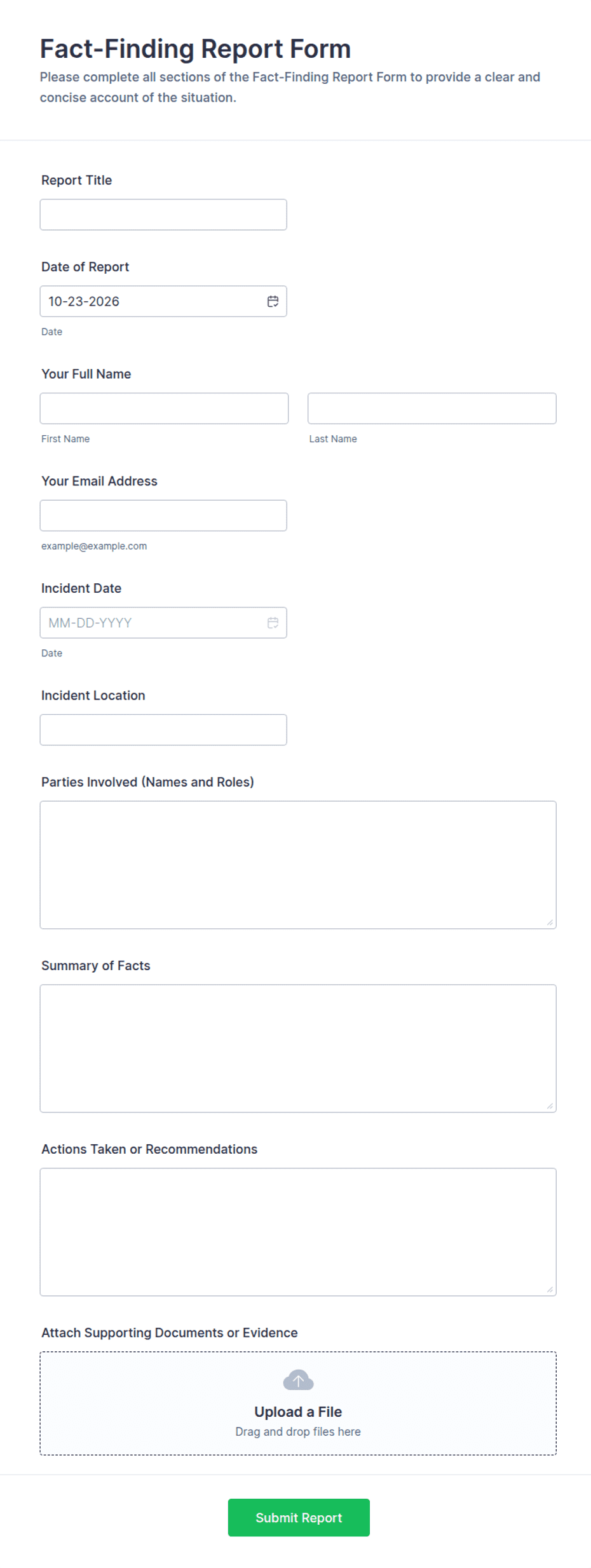 Mircrosoft Forms Report Examples Fact-Finding Report Form Template | Jotform