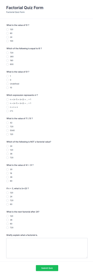 Factorial Quiz Form Template