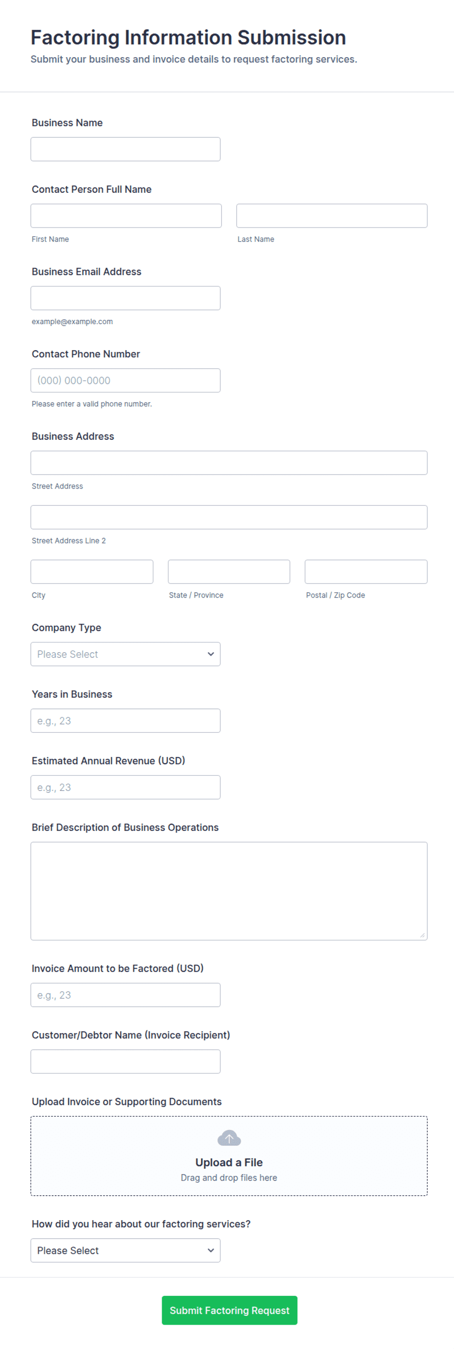 Factoring Information Submission Form Template | Jotform