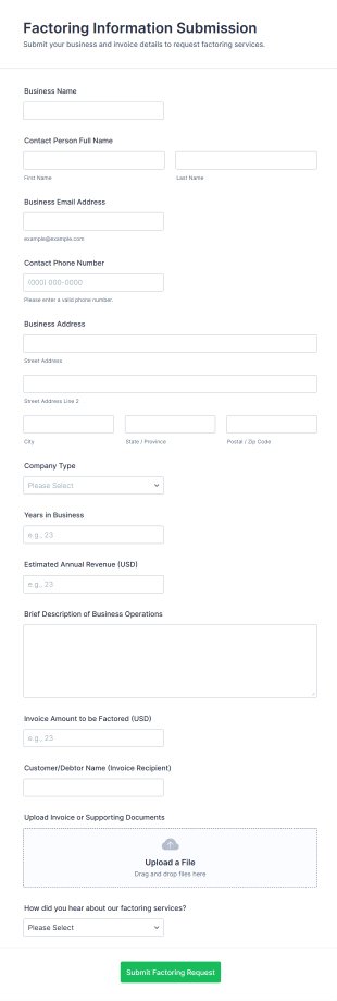 Factoring Information Submission Form Template