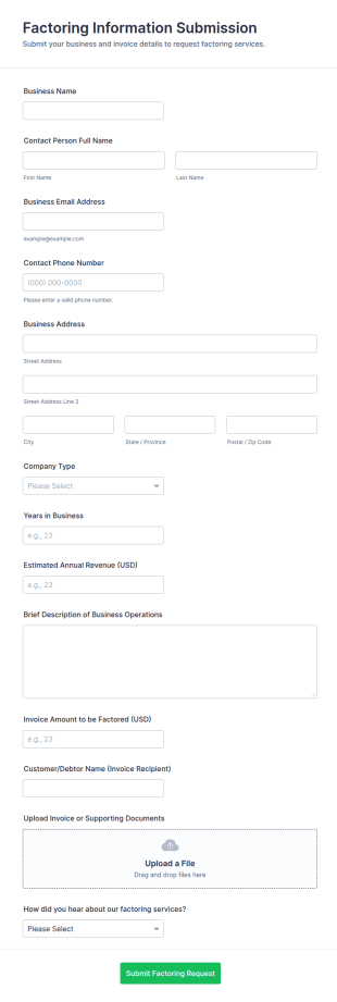 Factoring Information Submission Form Template