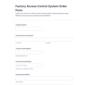Factory Access Control System Order Form Template