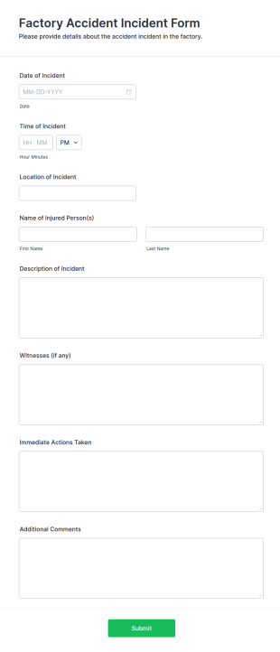 Factory Accident Incident Form Template