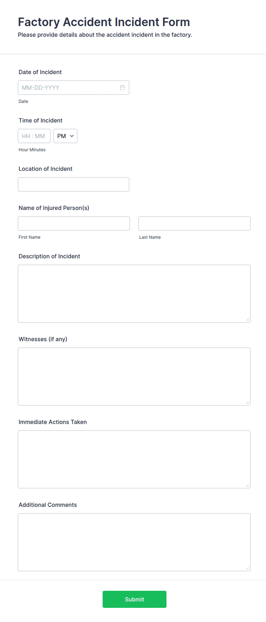 Cnc Machine Crash Form.pdf Factory Accident Incident Form Template | Jotform