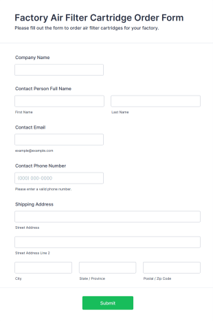 Factory Air Filter Cartridge Order Form Template