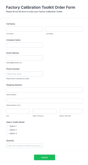 Factory Calibration Toolkit Order Form Template