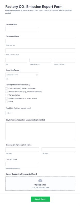 Factory CO₂ Emission Report Form Template