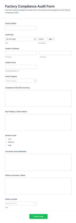 Factory Compliance Audit Form Template