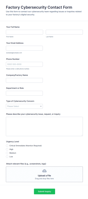 Factory Cybersecurity Contact Form Template