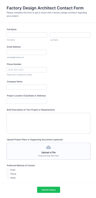 Factory Design Architect Contact Form Template