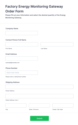 Factory Energy Monitoring Gateway Order Form Template